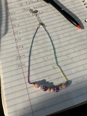 Beaded Rainbow Chain Necklace with Pink & Purple Accent Beads kids 1505